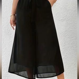 NIP WIDE LEG CAPRI SHEER OVERLAY PALAZZO PANTS BLACK DRESS EVENT SIZE LARGE 8/10